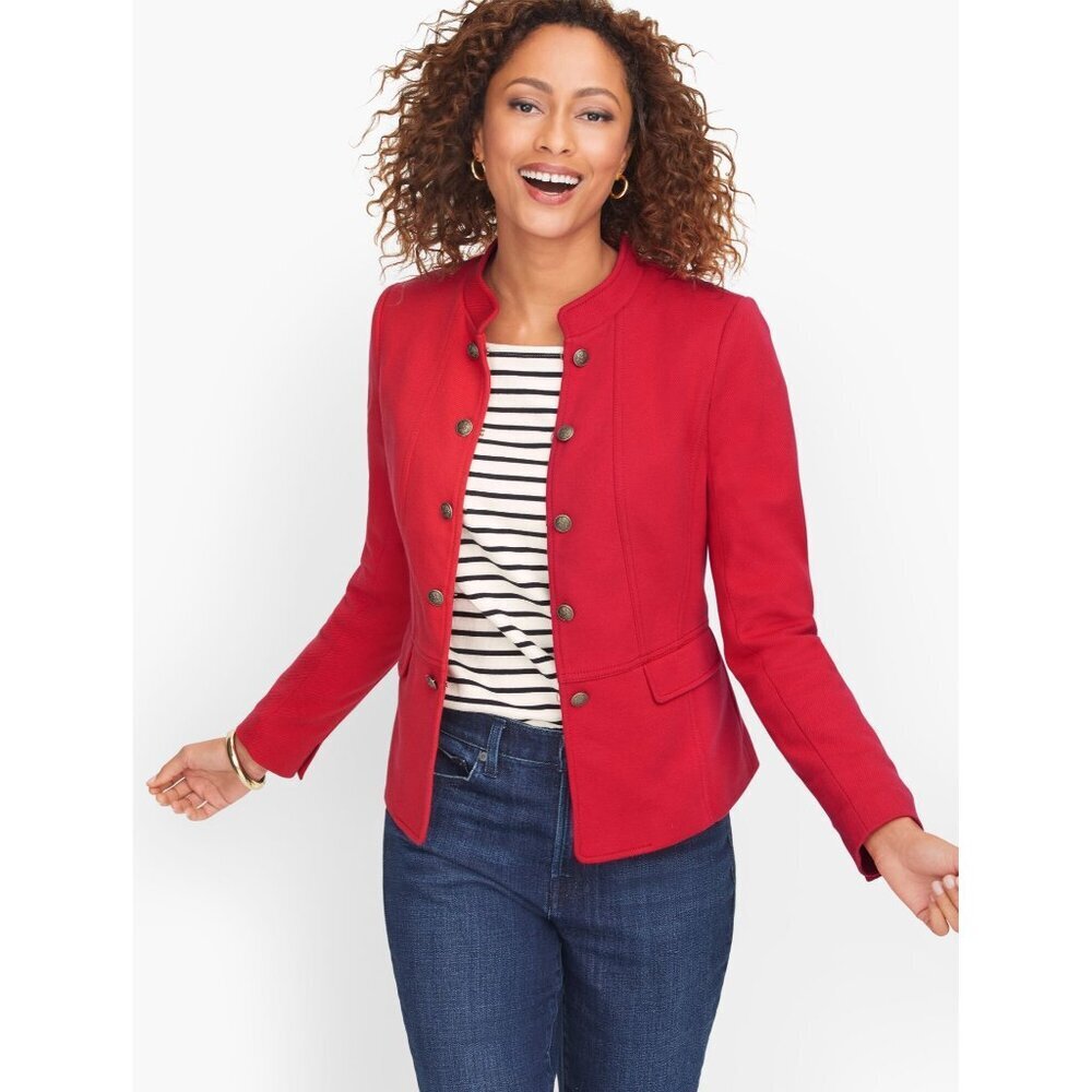 Talbots Knit Twill Band Jacket Red Womens Size 22W Lined Button Up Classic Mod